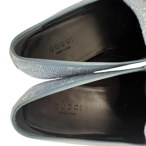 Gucci Horsebit Jordaan Lame Fabric Loafers Blue Silver Size 37.5 - Picture 10 of 13